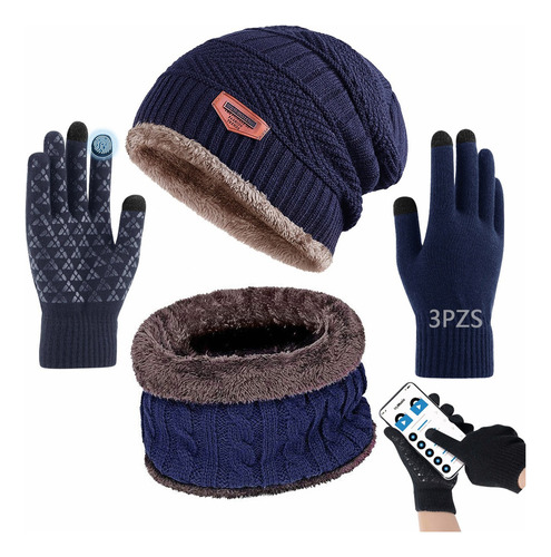 3en1 Gorro Bufanda Guantes Tejidos Unisex Invierno Para Frío