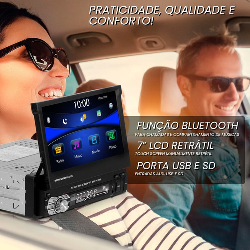 Mp5 Central Multimidia 7 Pol Radio Bluetooth 1 Din Retratil