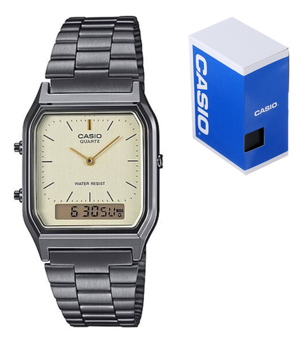 Reloj Casio Unisex Aq 2300gg 9a Acero Hora Doble Cronometro