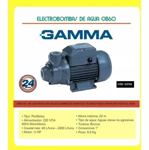 Electrobomba de Agua Periférica Gamma G2763AR 1/2 HP