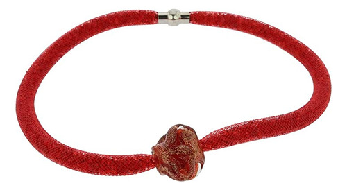 Glassofvenice Collar De Cristal De Murano Rosa Flor - Rojo