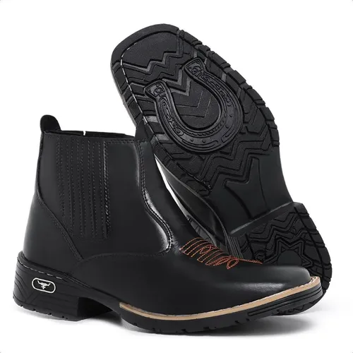 Bota Texana Botina Country Com Bico Quadrado Classica Cowboy