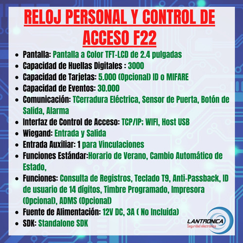 Imagen 2 de 10 de Reloj Lector Huellas Zkteco F22 Wifi Acceso Biometrico Tarje