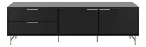Rack Yves 184 Cm 2 Gavetas E 2 Porta Sala Estar Cômoda Cor Preto Fosco