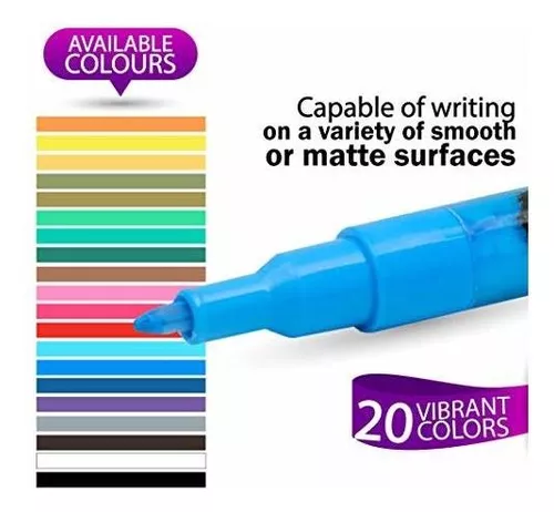 MATTKANE 20 Pack Acrylic Markers for Shoes Glass Paint Wood Paint Acrylic  Marker 0.7mm Extra-fine Colors for Drawing DIY, Metal, Glass, Wood, Stone