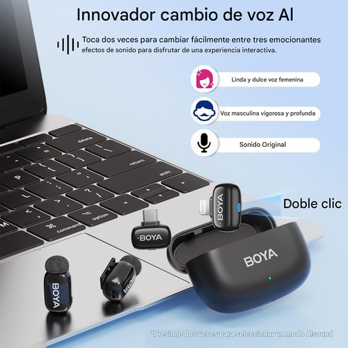 Microfone sem fio Boya Mini USB-c para iPhone com inteligência artificial