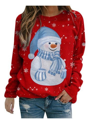 Sudadera Mujer Navidad Manga Larga Cuello Redondo Estampado