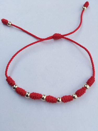 Pulsera 7 Nudos Hilo Rojo Balín Oro Laminado #4