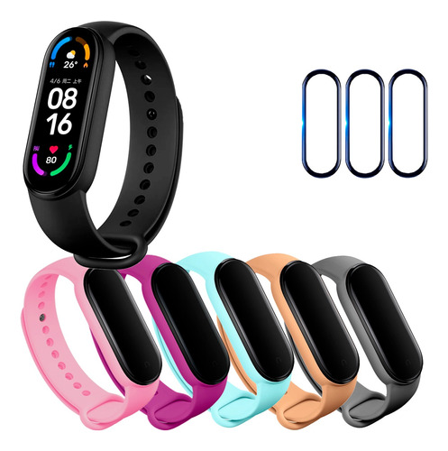 5 Correas + 3 Micas Para Xiaomi Mi Band 6 Premium Colores