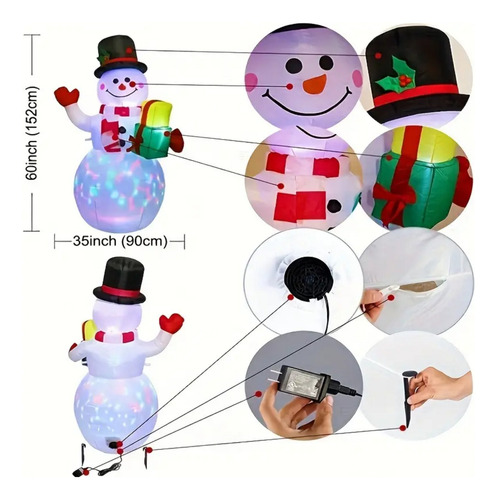 Muñeco Inflable De Nieve Navideños Con Luces Led Decoración Blanco