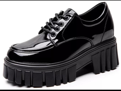 Zapatos Oxford Negros De Charol Con Plataforma