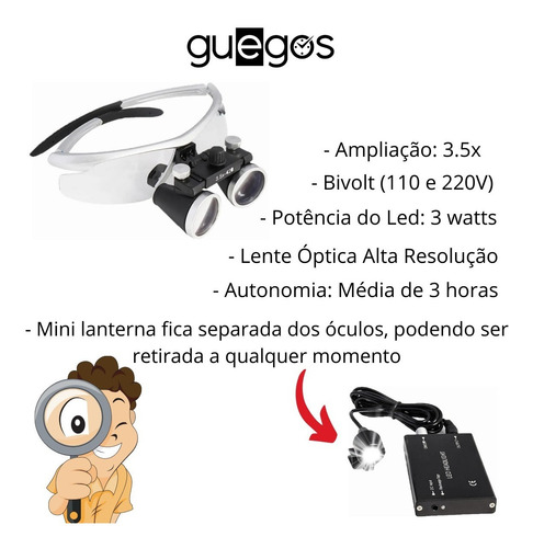 Imagem 6 de 7 de Lupa Oculos De Cabeça Cirúrgica Com Maleta De Transporte