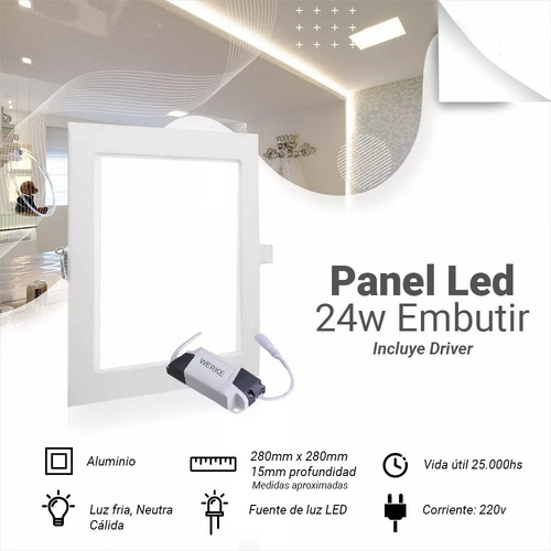 Panel Led Embutir Cuadrado 24w Frío O Cálido X10u Pr1007