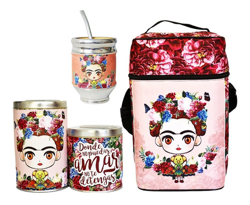 Equipo De Mate Sin Termo Frida Kahlo Cuero Set Kit Matero 