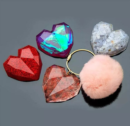 Imagen 3 de 9 de Molde Silicona Epoxi Pasta Resina Llavero 3 Corazones