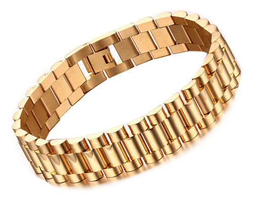 Pulsera Acero Inoxidable Simple Cadena De Moda Color Oro