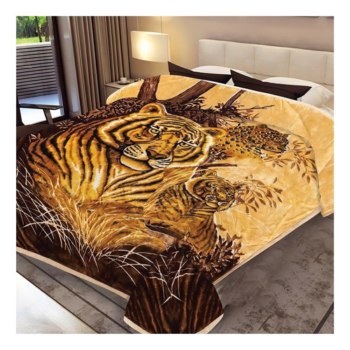 Cobertor Kavanagh Símil piel triple reversible queen com design cara de tigre de 220cm x 160cm