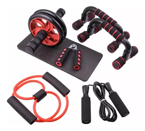 Kit de exercícios domésticos de 7 peças, fitness, abdômen, corda, cor  vermelha