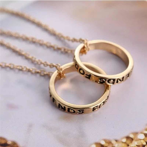 Set 2 Collares Con Dije Anillo Bff Amigos Por Siempre Color Dorado
