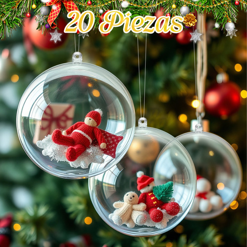 Pack 6 Esferas Acrílico Para Rellenar Decorar Navidad 8cm