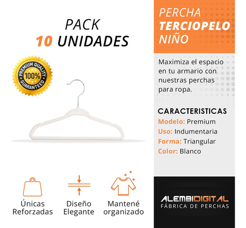 Imagen 3 de 8 de Perchas De Terciopelo Ultradelgadas X 10 Blancas