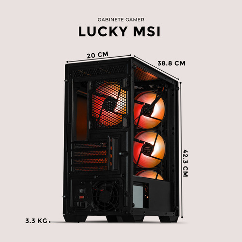 Gabinete Gamer Xtreme Pc Gaming Lucky Msi Edition Micro Torre Micro Atx 4 Fan Rgb Acrilico