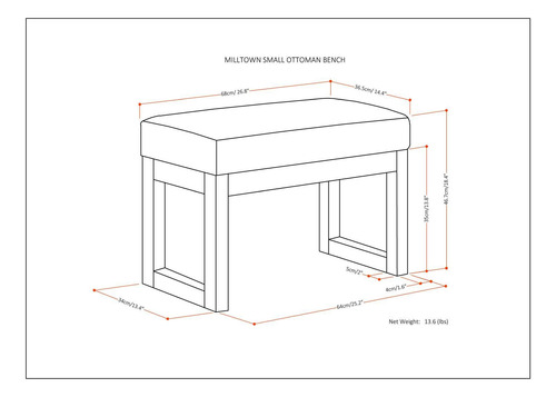 Banco Otomano Rectangular 68 Cm Terciopelo Azul Sala Dormito