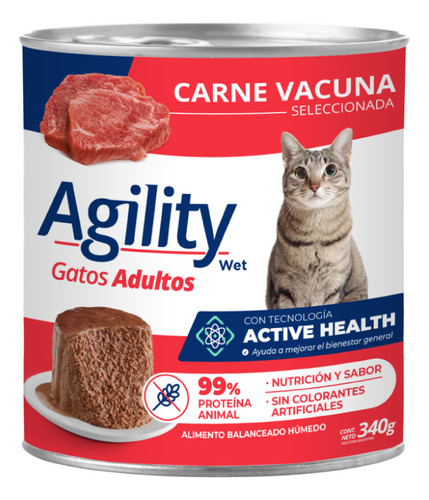 Alimento Húmedo Agility Para Gato Adulto Sabor Carne X 6 U.