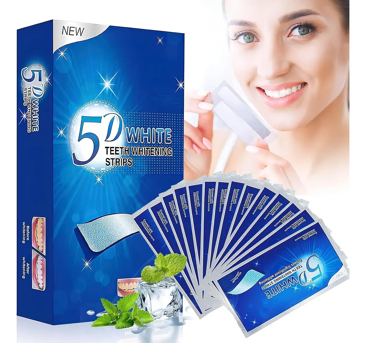 Tiras Blanqueadoras Dentales 5D White 28 Piezas Antideslizantes