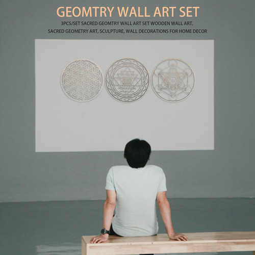 . Conjunto Arte Parede Com Geometria Sagrada 3 Peças,