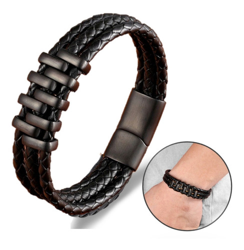 Pulseira Masculina Triplo Couro Fecho Magnético Presente Top