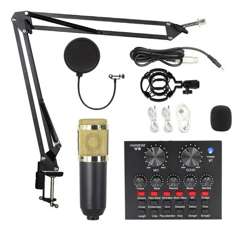 Kit De Microfone Condensador Bm800 Placa De Som Externa Usb