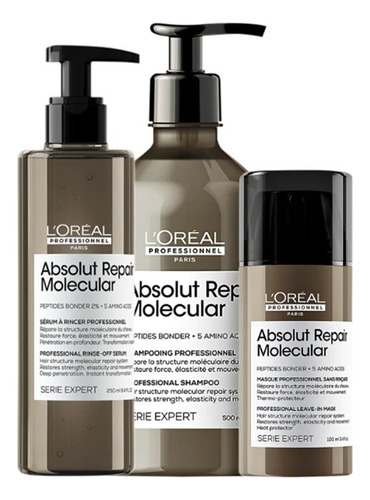 Kit L'oréal Absolut Molecular Shampoo 500ml+ Sérum+ Leave-in