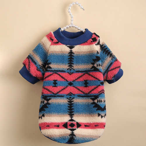 L - Bonita Sudadera Con Capucha De Peluche A Rayas Para Perr