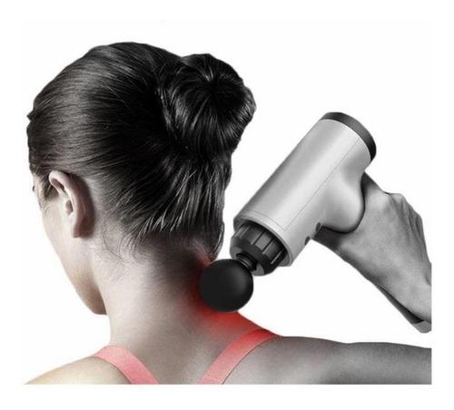 Masajeador muscular eléctrico profesional con pistola facial de color plateado