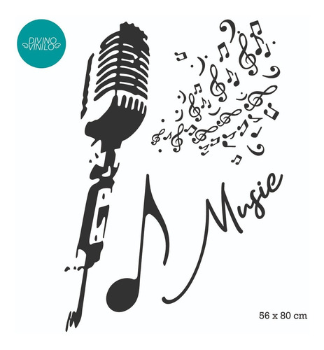 Imagen 1 de 2 de Vinilo De Corte Micrófono Y Notas Musicales