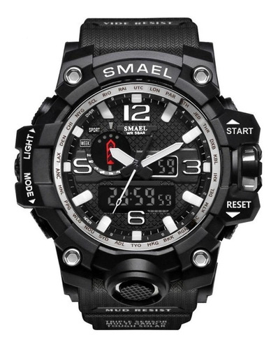 Reloj pulsera Smael 1545 con correa de poliuretano color negro - bisel negro/blanco