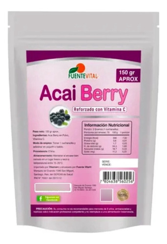 Acai Berry, Superalimento Antioxidante, 150 Grs Polvo