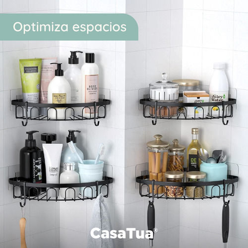 Esquinero Organizador Ducha Baño Adhesivo Set 2 Inoxidable Black