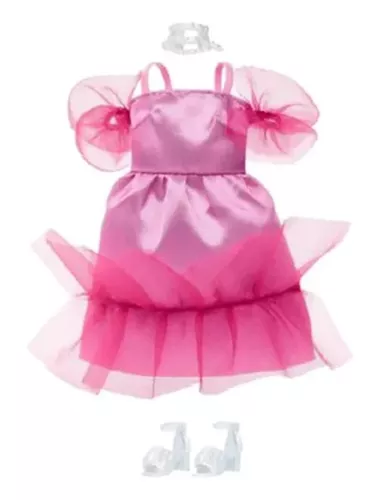 Barbie Roupas Vestido Rosa com Corações e Acessórios - Bumerang