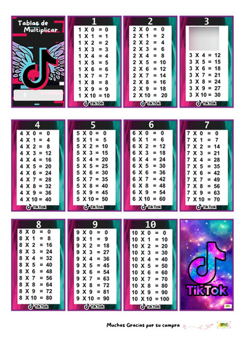 Kit Imprimible Tabla De Multiplicar Tik Tok Editable Mod2