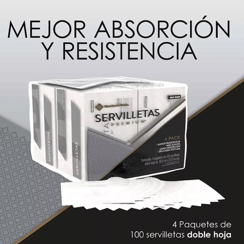 4 Paquetes De 100 Servilletas Doble Hoja Member´s Mark Blanco