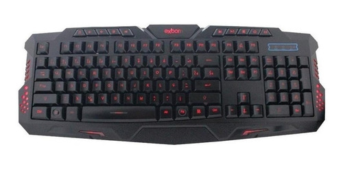 Teclado gamer Exbom BK-G35 QWERTY português brasil de cor preto com luz 3 cores