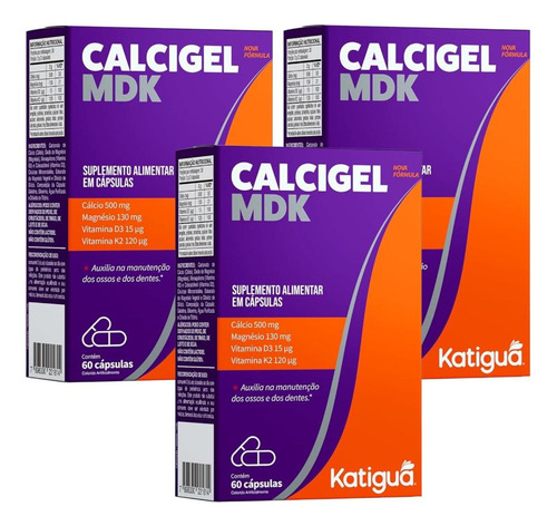 Kit Katiguá Calcigel Mdk Com 3 Caixas De 60 Cápsulas Cada