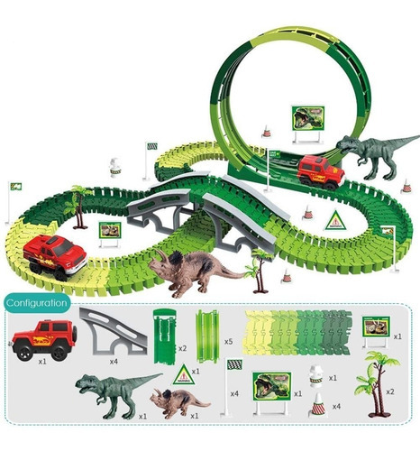 Pista Carros Pilas Hot Dinosaurio Flexible Juguete 172pcs