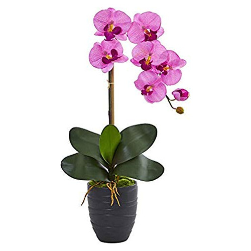 Orquídea Phalaenopsis Artificial De 22.5  Jarrón Negr...