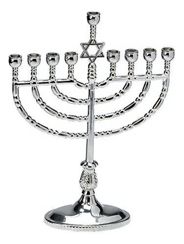 Portavelas Menorah De Janucá Tradicional Plateado Pulido Ri