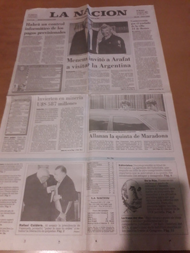 Tapa Diario La Nación 03 02 1994 Allanan Lquinta De Maradona