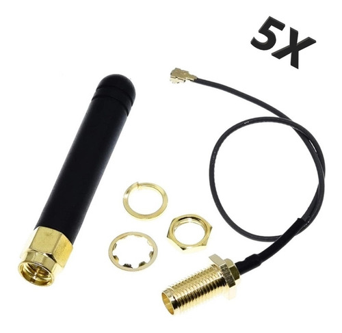 5x Antena Cabo Pigtail  Sma Gsm Sim800l Esp8266 Gprs Tcp Ip