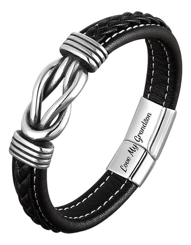 Pulsera De Cuero Trenzado Inoxidable Para Hombre